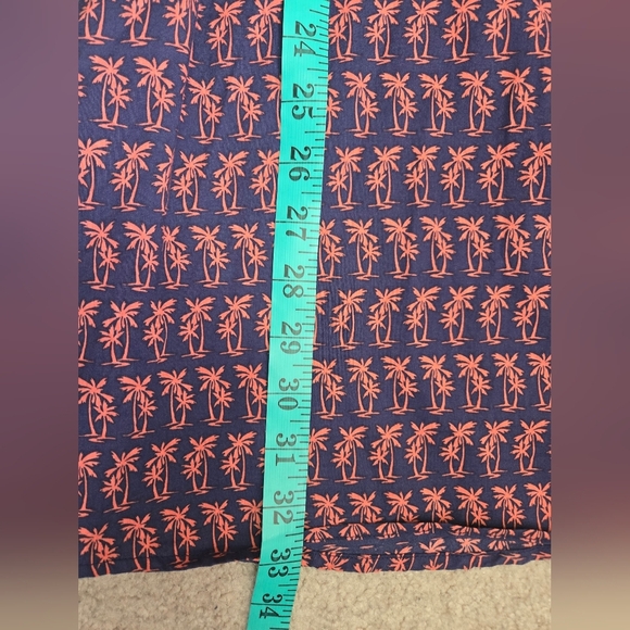 TOMMY BAHAMA Navy Cotton Button-Up Shirt Dress With Peach Palm Treea. Size Large - Picture 10 of 10